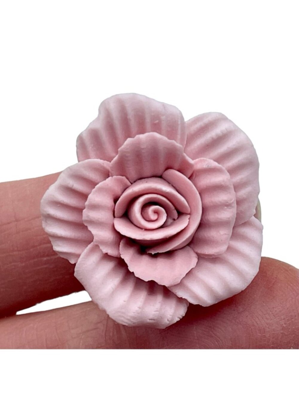 Vintage Porcelain Bisque Pink Flower Large Clip Earrings Artisan Hand Made Matte - Picture 10 of 10